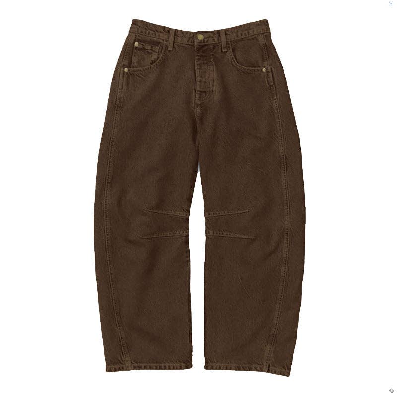 Mid Rise, Washed Loose Barrel Jeans