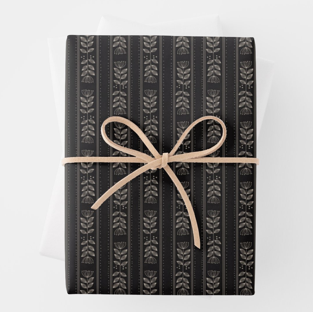 Black Florals Wrapping Paper