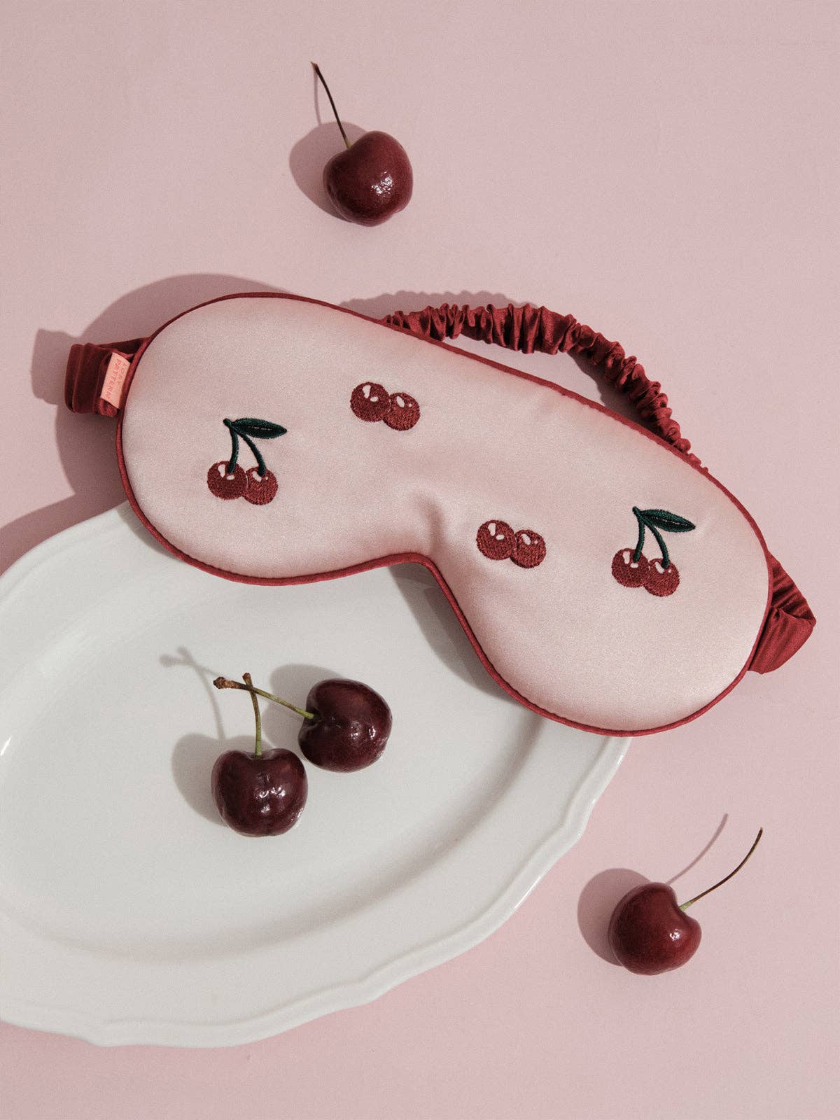 "Lost Cherries" Silk Sleep Eye Mask: Pink & Red