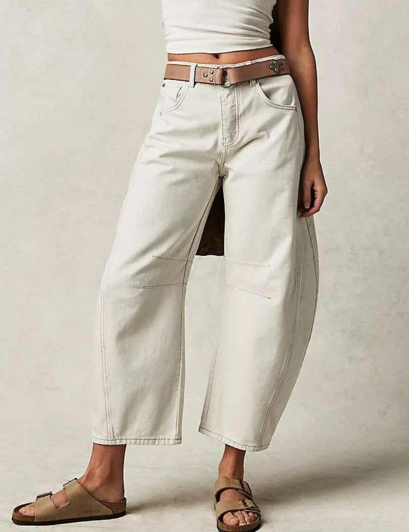 Mid Rise, Washed Loose Barrel Jeans