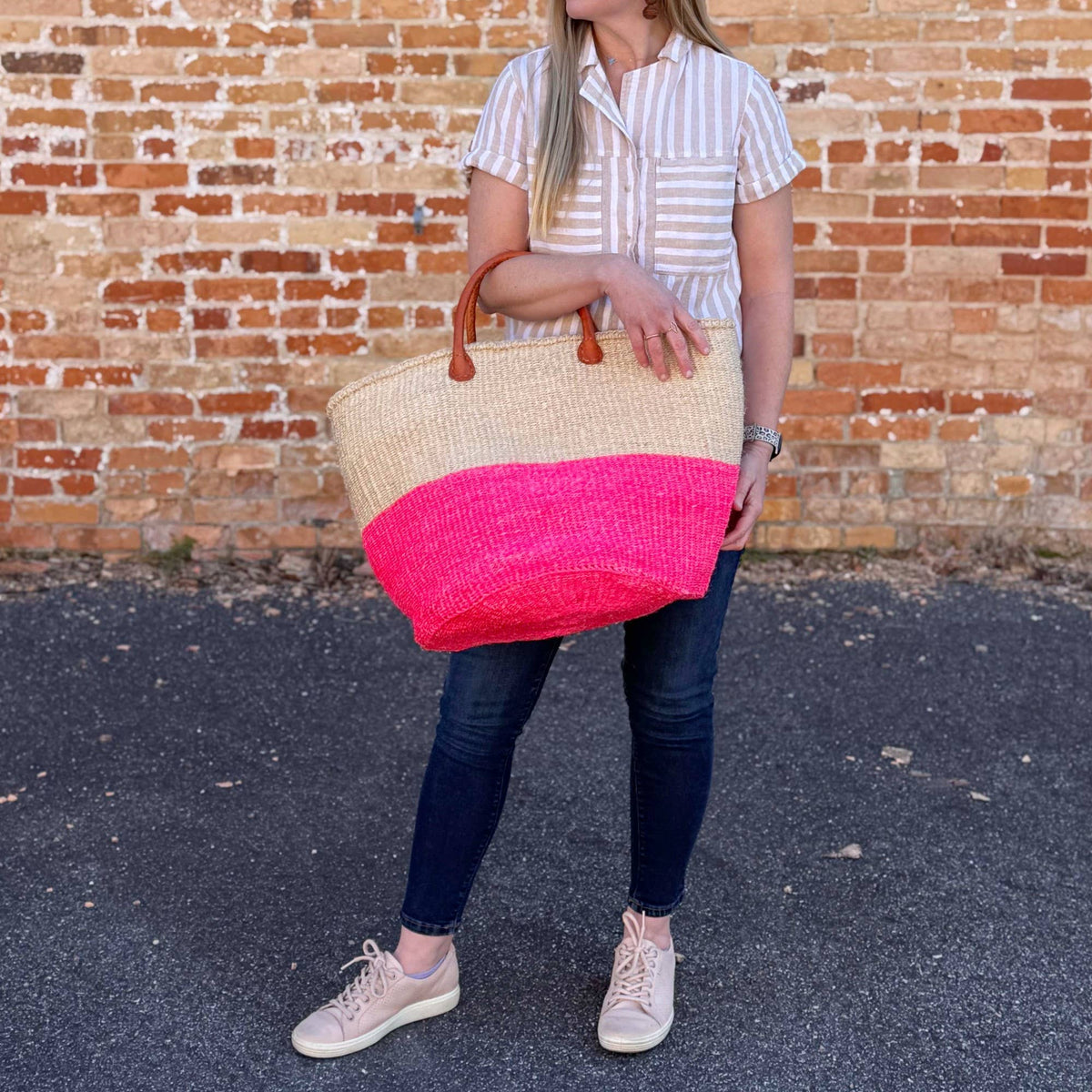 Sisal Floor Basket: Pop of Pink
