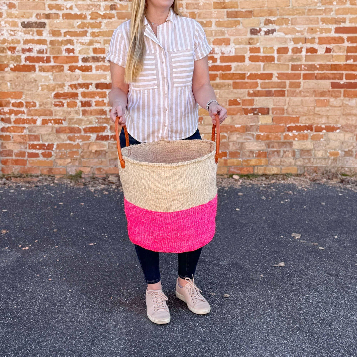 Sisal Floor Basket: Pop of Pink