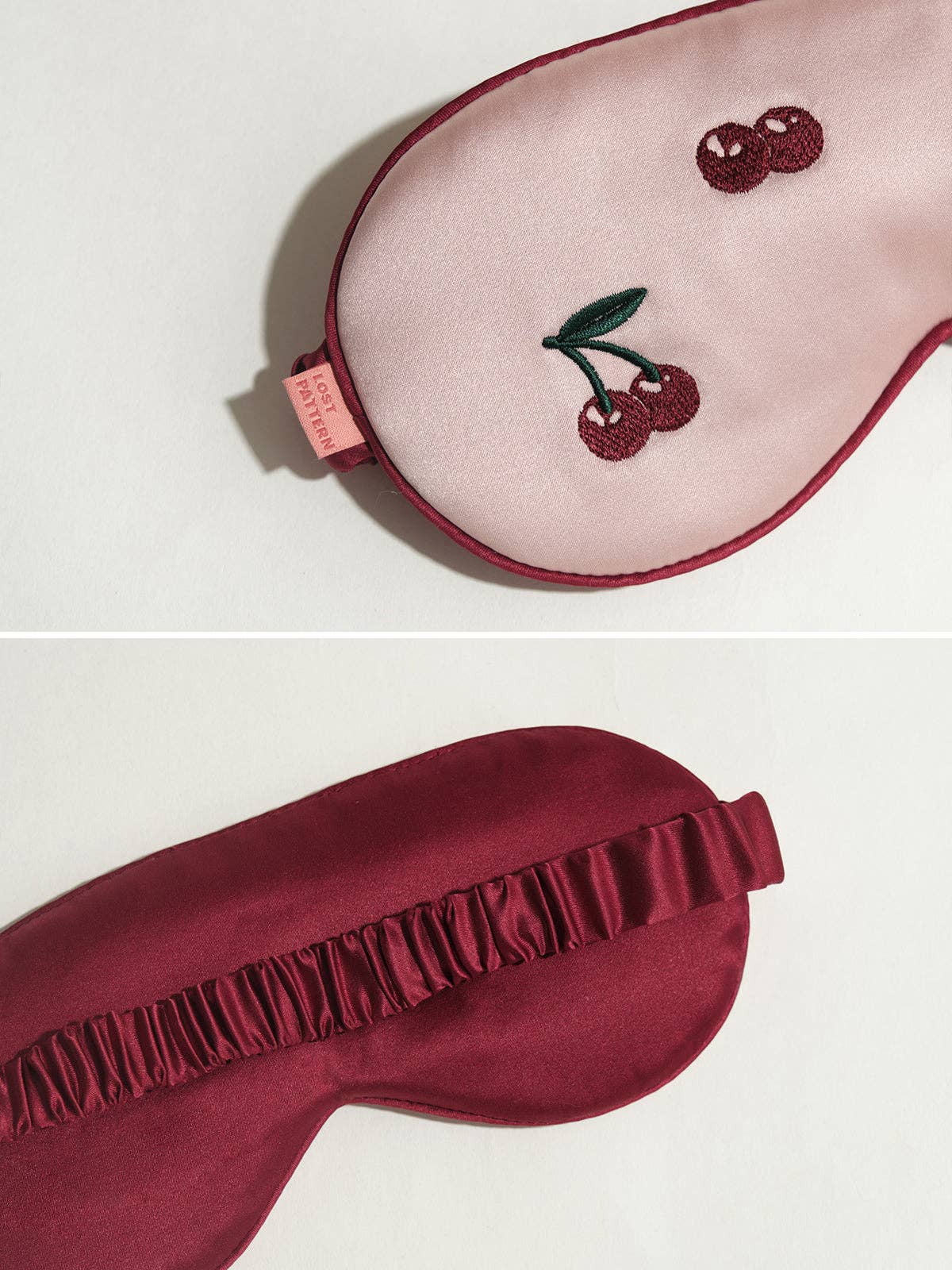 "Lost Cherries" Silk Sleep Eye Mask: Pink & Red
