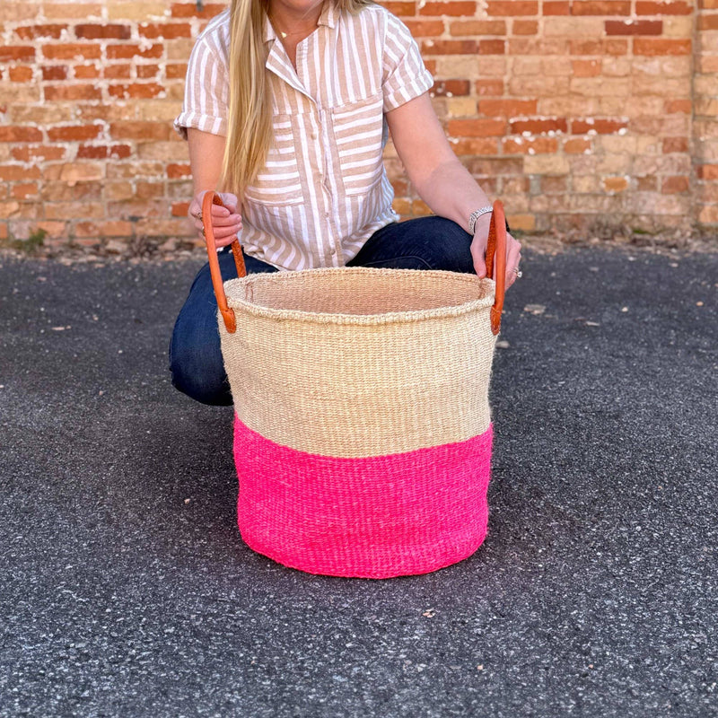 Sisal Floor Basket: Pop of Pink