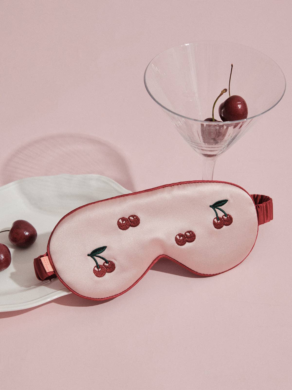 "Lost Cherries" Silk Sleep Eye Mask: Pink & Red