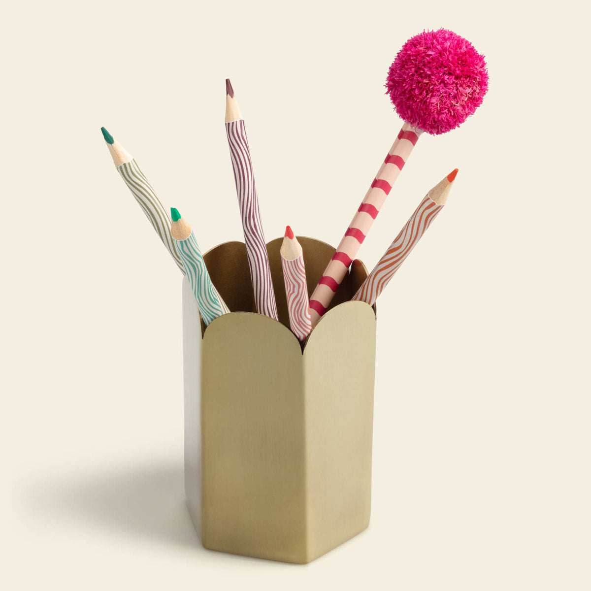 Metal Pen Pot - Scallop Edge : Brass