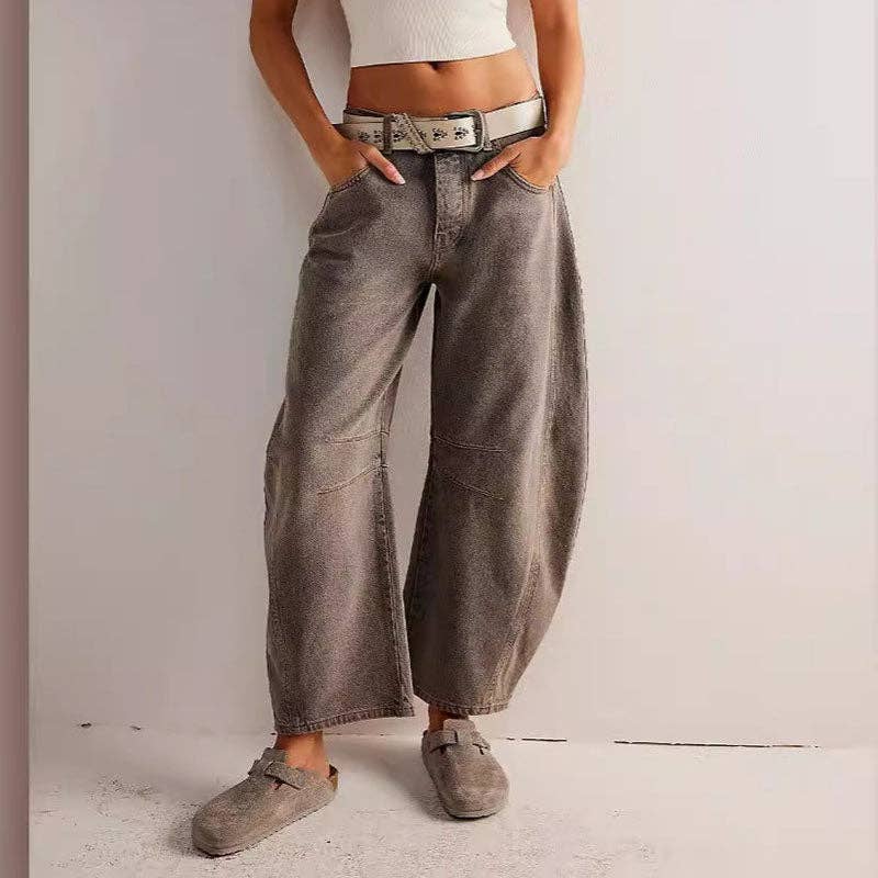 Mid Rise, Washed Loose Barrel Jeans