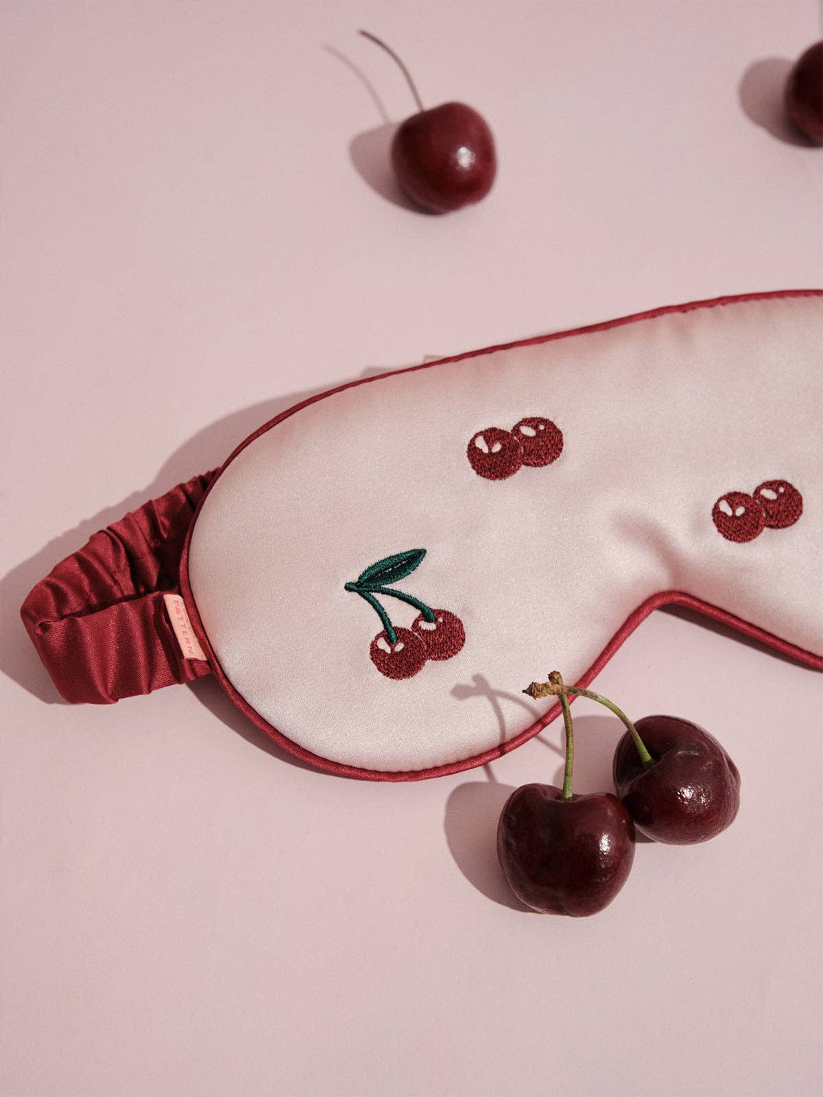 "Lost Cherries" Silk Sleep Eye Mask: Pink & Red